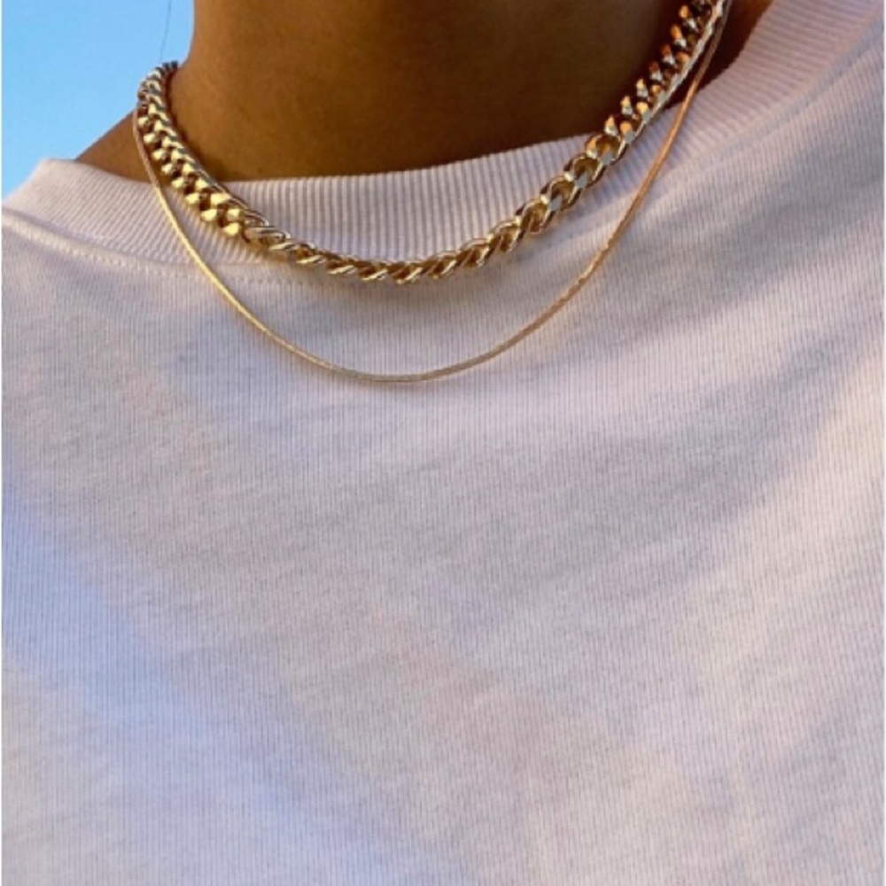 BOUTIQUE Faux Gold Double Layer Chain Necklace - 18”